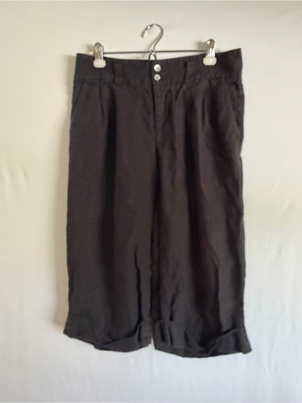 Beatriz Camacho Black Linen Pants US size 10 Wide-Leg Cropped Pants